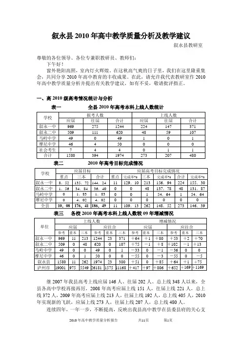 2010年高中教学质量分析报告(发言稿)