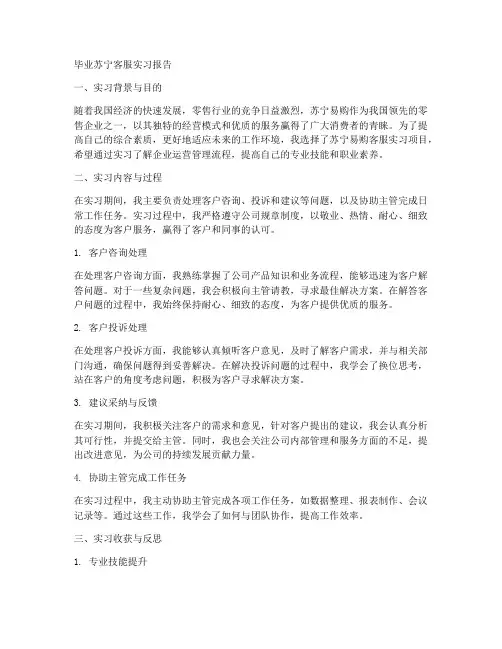 毕业苏宁客服实习报告