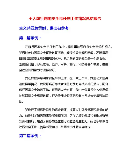 个人履行国家安全责任制工作情况总结报告