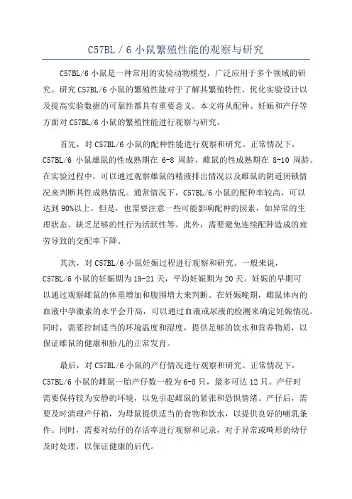C57BL／6小鼠繁殖性能的观察与研究