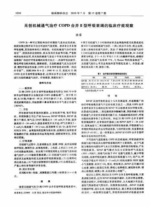 无创机械通气治疗COPD合并Ⅱ型呼吸衰竭的临床疗效观察