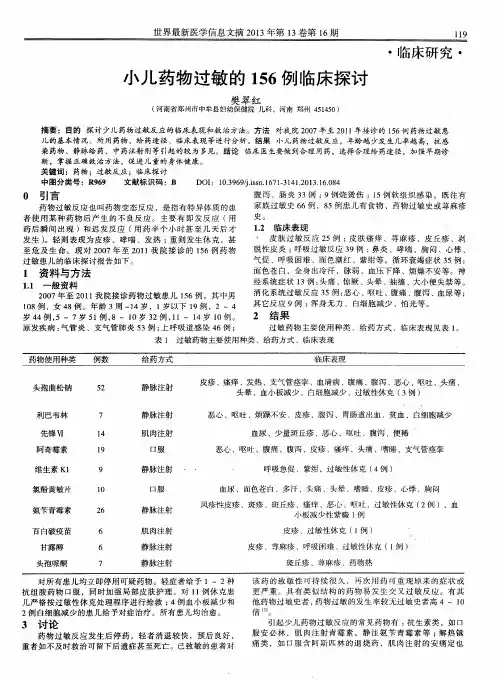 小儿药物过敏的156例临床探讨