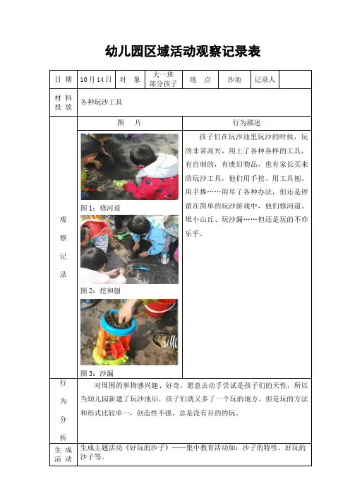 幼儿园区域活动观察记录表