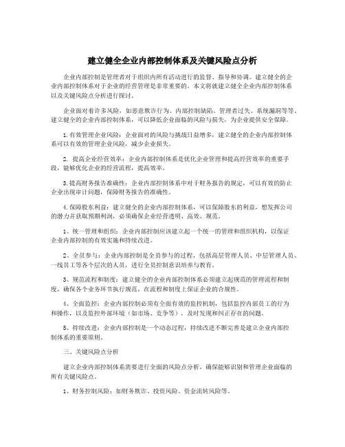 建立健全企业内部控制体系及关键风险点分析