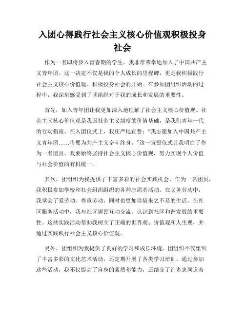 入团心得践行社会主义核心价值观积极投身社会