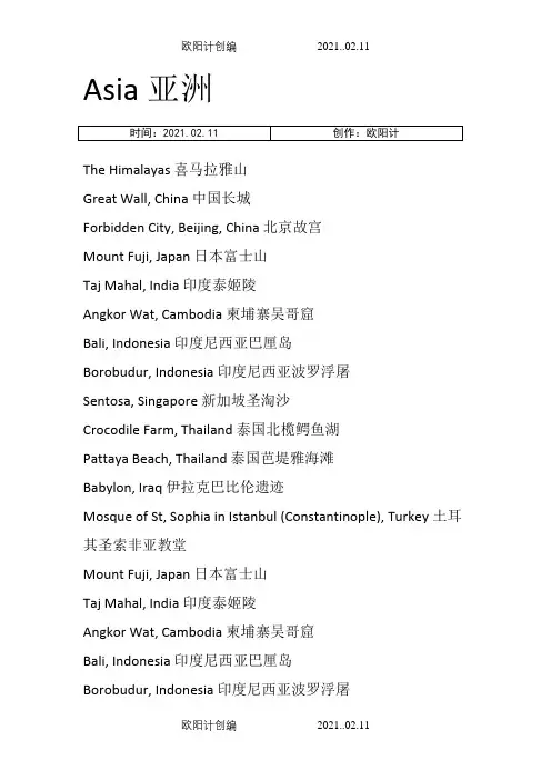 世界各国著名景点英文之欧阳计创编
