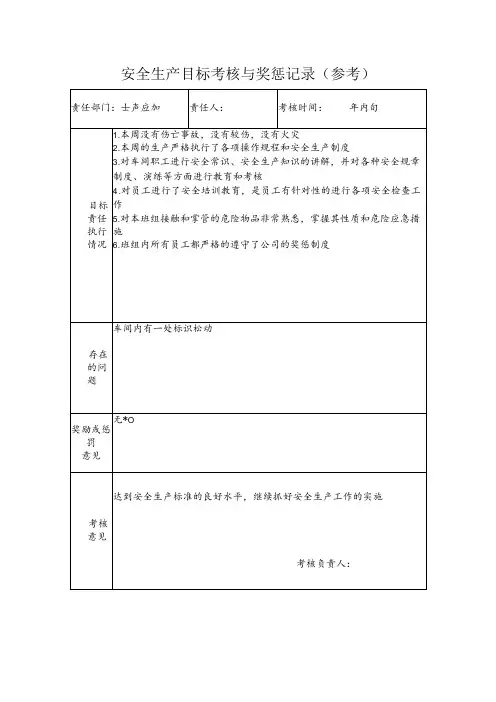 安全生产目标考核与奖惩记录(参考)