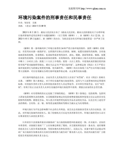 环境污染案件的刑事责任和民事责任