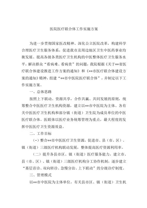 医院医疗联合体工作实施方案