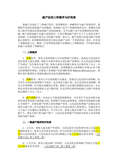 破产法的三种程序与时间表