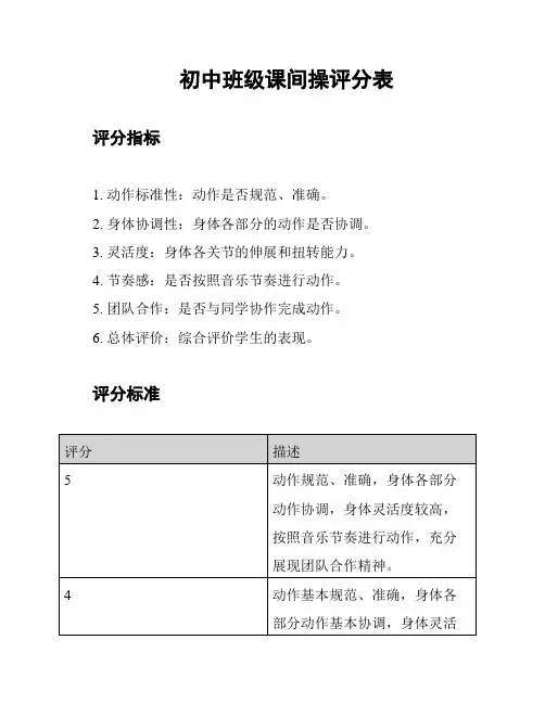 初中班级课间操评分表