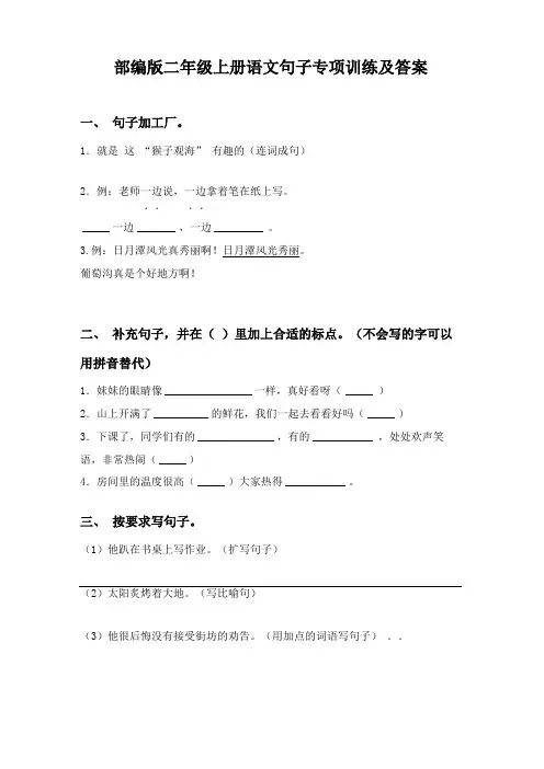 部编版二年级上册语文句子专项训练及答案