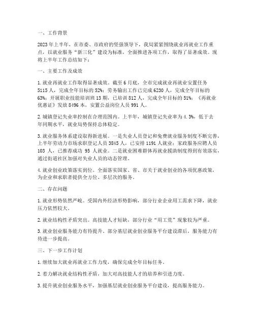 就业局上半年工作总结