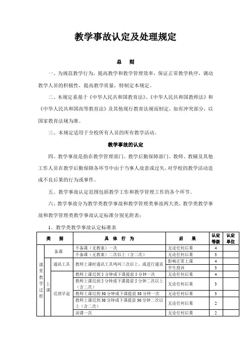 教学事故认定及处理规定