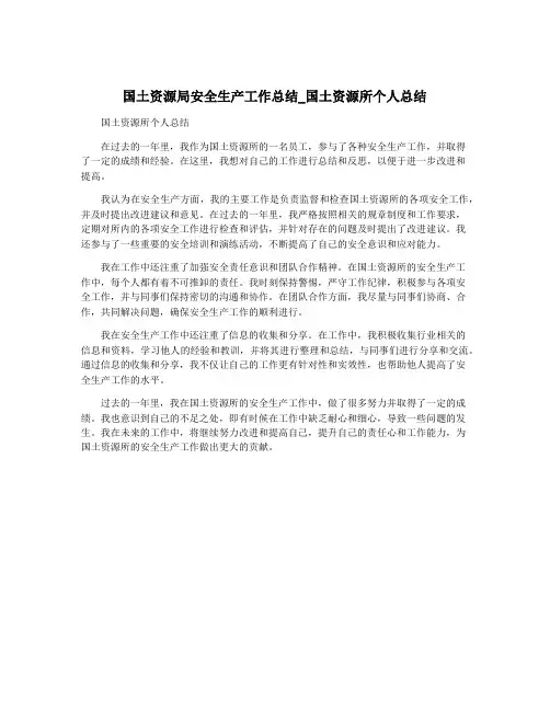 国土资源局安全生产工作总结_国土资源所个人总结