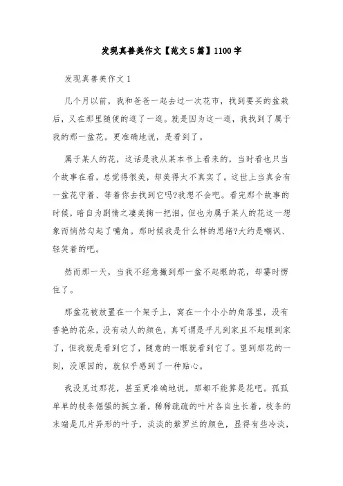 发现真善美作文【范文5篇】1100字