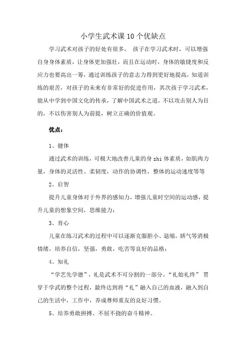 小学生武术课10个优缺点
