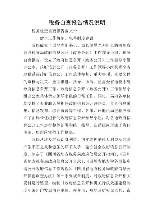 税务自查报告情况说明