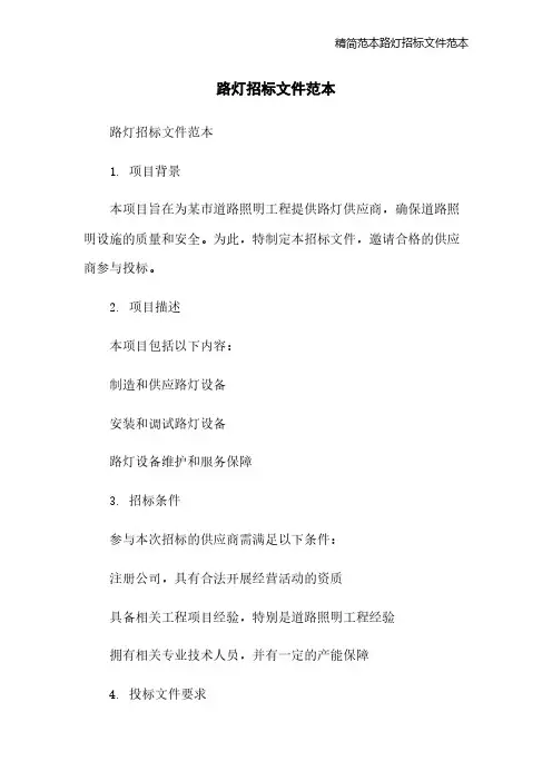精简范本路灯招标文件范本