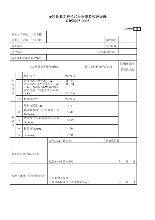 振冲地基工程检验批质量验收记录表