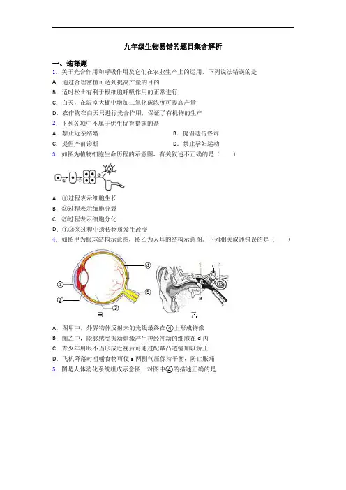 九年级生物易错的题目集含解析