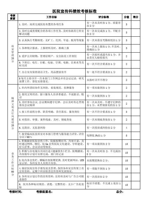 医院宣传科绩效考核标准