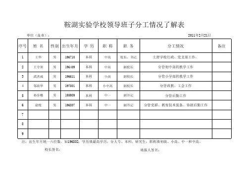 班子分工表