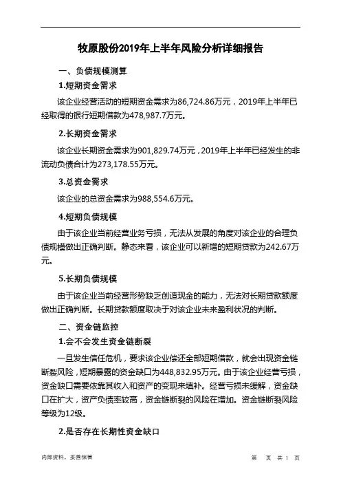 牧原股份2019年上半年财务风险分析详细报告