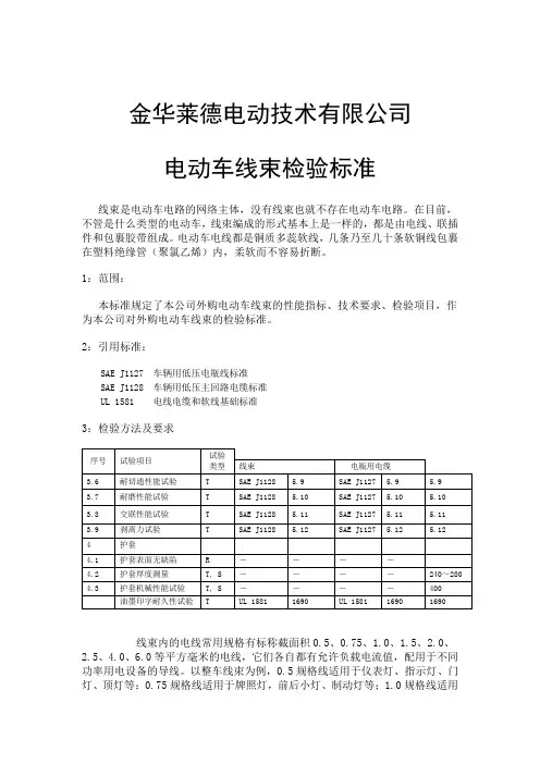 电动车线束检验标准