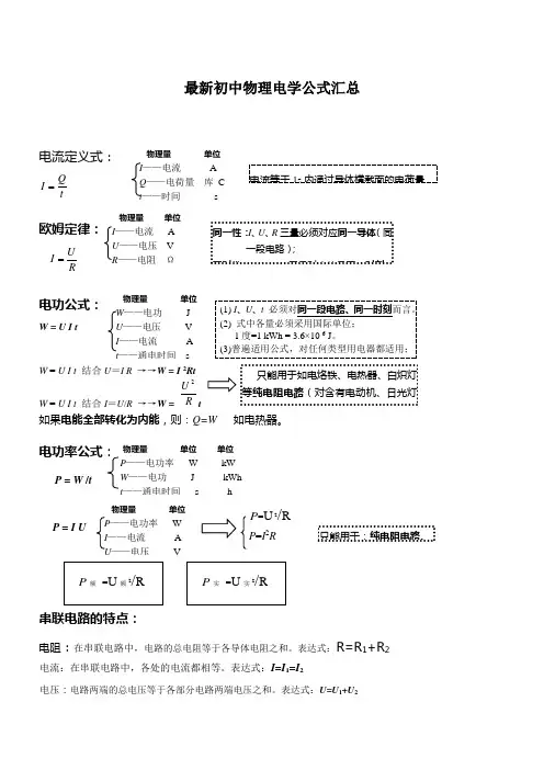 最新初中物理电学公式精编完整版 (1)