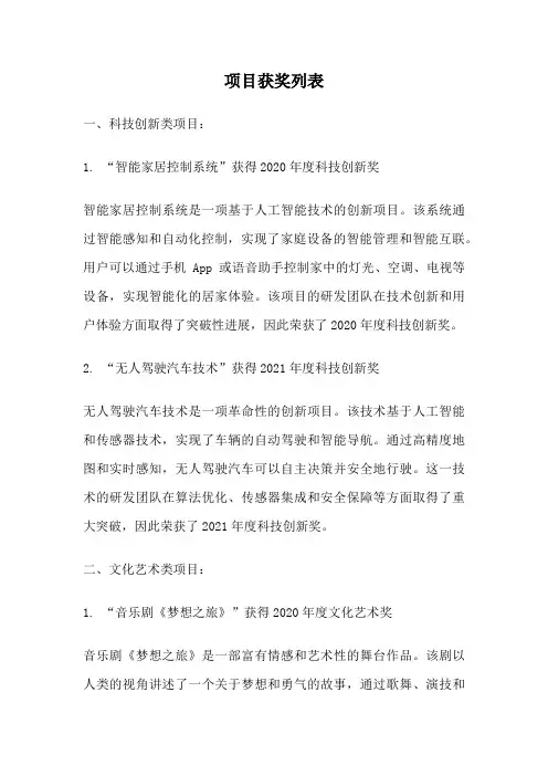 项目获奖列表