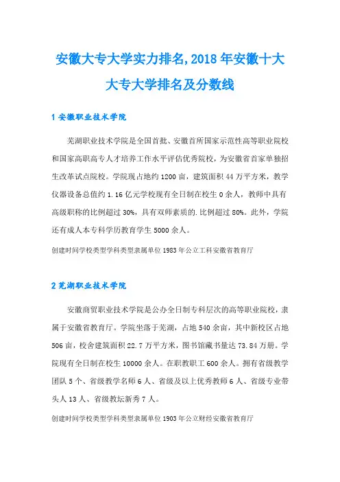 安徽大专大学实力排名,安徽十大大专大学排名及分数线