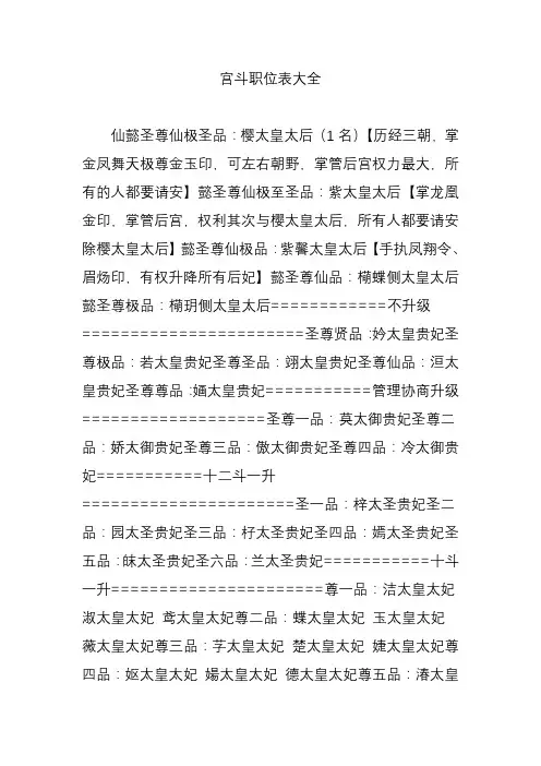宫斗职位表大全