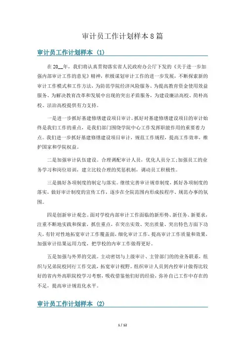审计员工作计划样本8篇