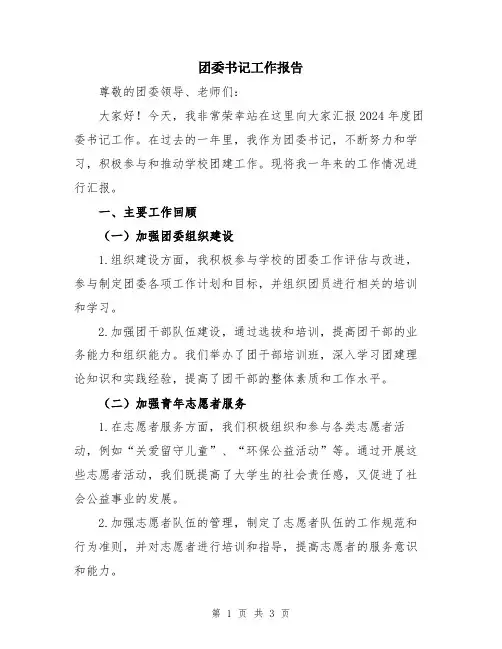 团委书记工作报告