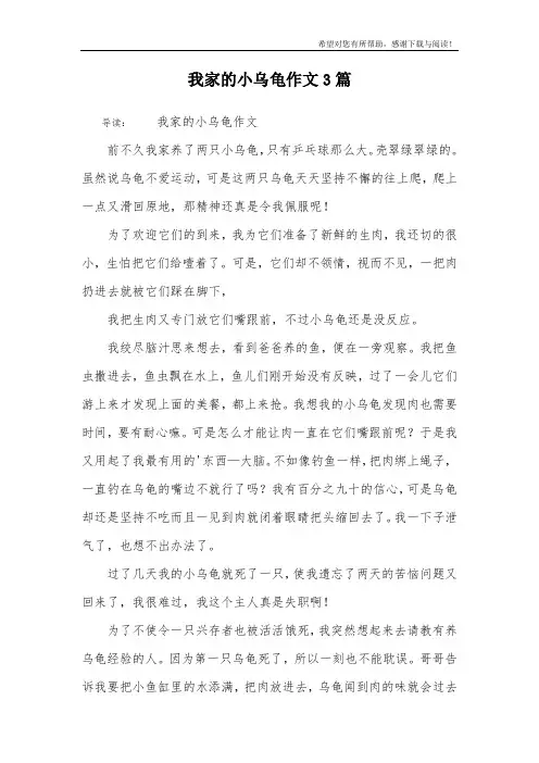 我家的小乌龟作文3篇