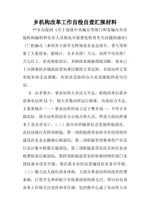 乡机构改革工作自检自查汇报材料.doc