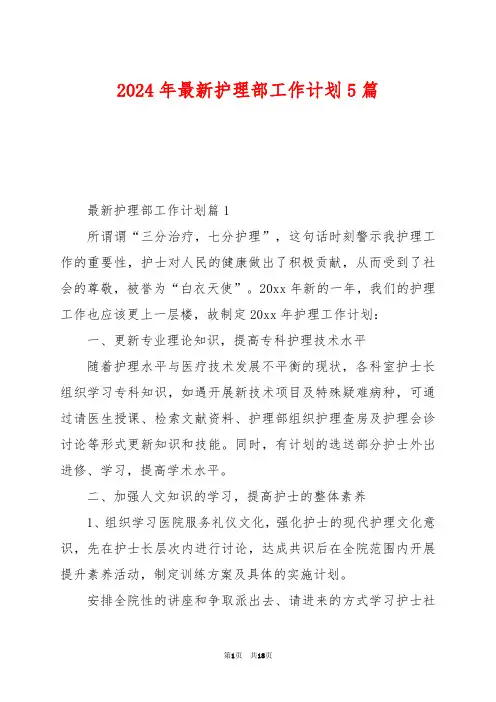2024年最新护理部工作计划5篇