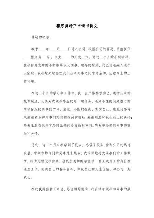 程序员转正申请书例文（四篇）