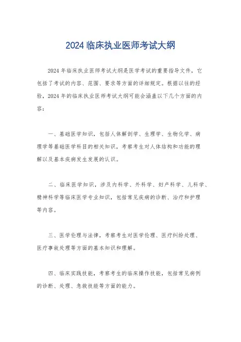 2024临床执业医师考试大纲