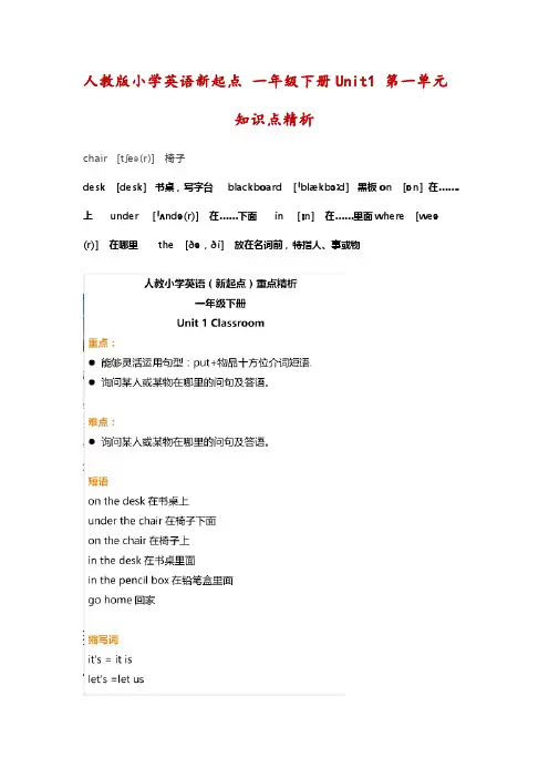 人教版小学英语新起点 一年级下册Unit1 --Unit6单元知识点精析