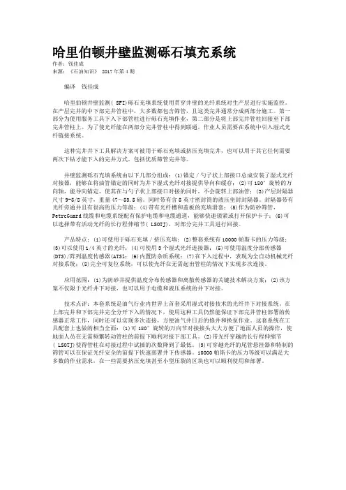 哈里伯顿井壁监测砾石填充系统