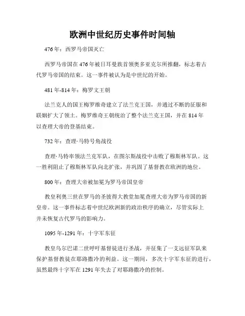 欧洲中世纪历史事件时间轴