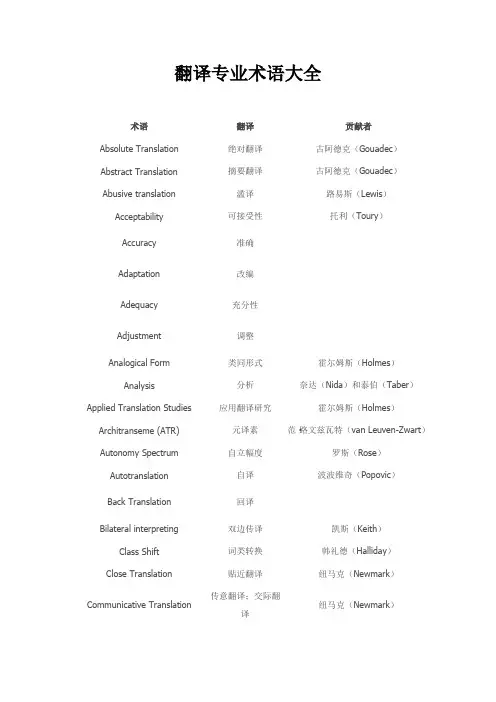 翻译专业术语大全