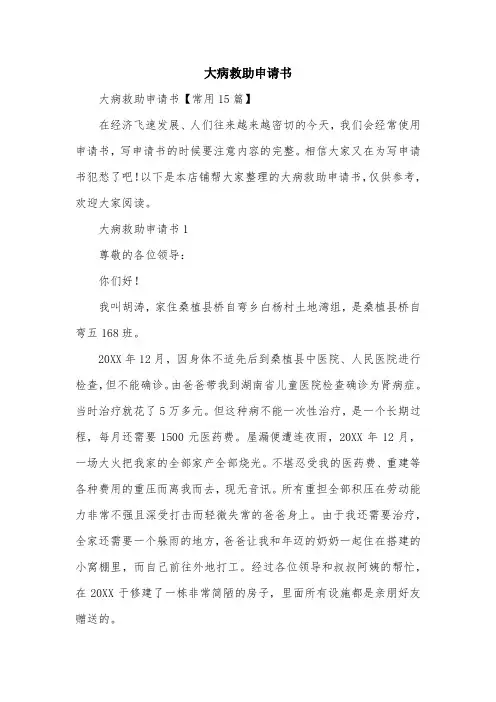 大病救助申请书