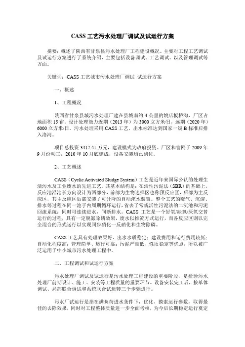 CASS工艺污水处理厂调试及试运行方案