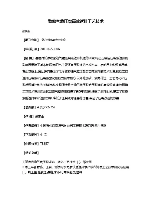 致密气藏压裂高效返排工艺技术