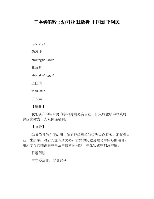 三字经解释：幼习业 壮致身 上匡国 下利民