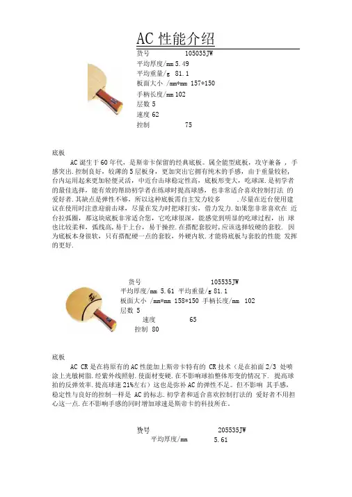 斯蒂卡AC参数及其应用说明。