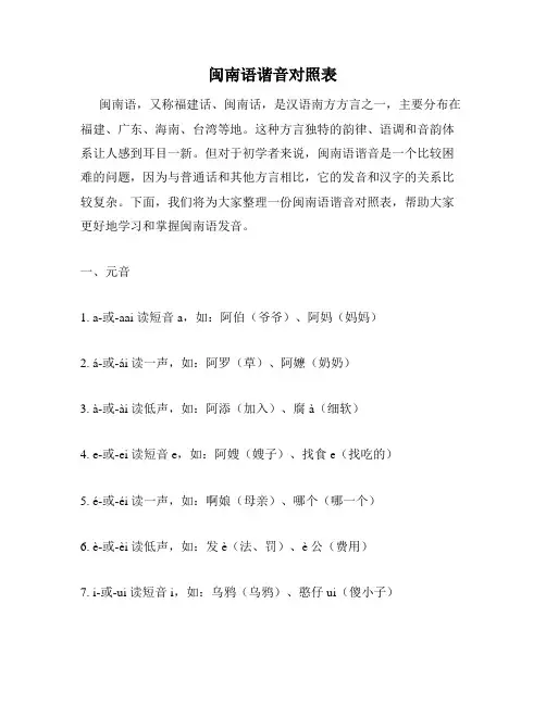 闽南语谐音对照表